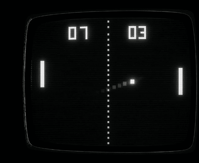 Écran CRT rétro affichant une partie de Pong
